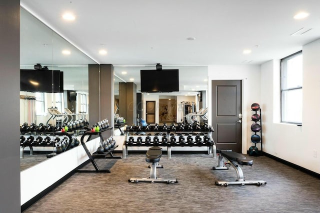 50 W Broad St Unit 2701, Columbus, OH 43215 - gym featuring carpet flooring and recessed lighting