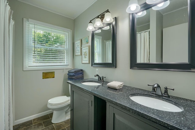 6676 Woodsedge Dr, Reynoldsburg, OH 43068 - full bath featuring double vanity, ornamental molding, and curtained shower