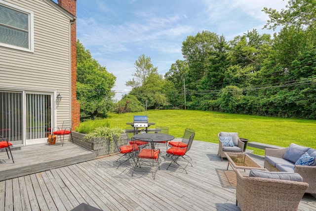 6676 Woodsedge Dr, Reynoldsburg, OH 43068 - wooden terrace featuring an outdoor hangout area, outdoor dining space, and a yard