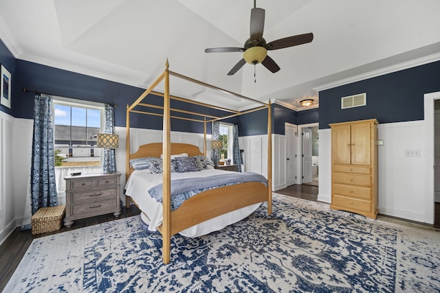124 Dutch Ridge Way, Johnstown, OH 43031 - bedroom with a wainscoted wall, wood finished floors, multiple windows, crown molding, and a decorative wall