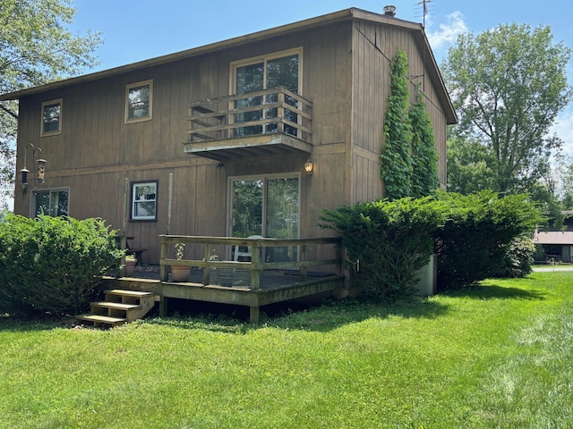 54 Appleview Ct, Howard, OH 43028 - back of property with a balcony, a yard, and a wooden deck