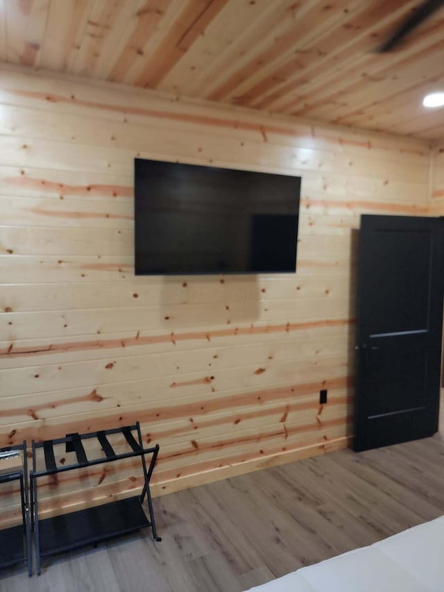 18358 Buckingham Rd, Logan, OH 43138 - bedroom with wood walls, wooden ceiling, and wood finished floors