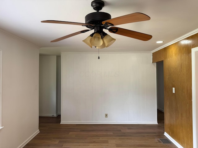 139 S Ashburton Rd, Columbus, OH 43213 - unfurnished room featuring dark wood-type flooring, a ceiling fan, and ornamental molding