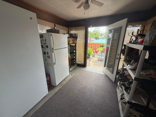 552 E 5th Ave, Lancaster, OH 43130 - kitchen with freestanding refrigerator and a ceiling fan