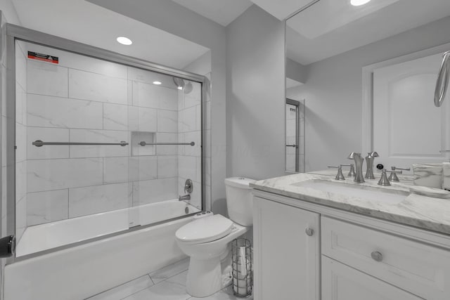 7732 Quarry Cliff Ct, Reynoldsburg, OH 43068 - bathroom with vanity, enclosed tub / shower combo, recessed lighting, and marble finish flooring