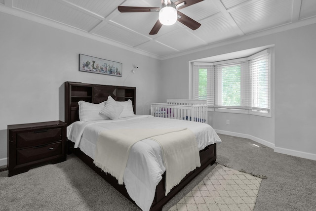 7732 Quarry Cliff Ct, Reynoldsburg, OH 43068 - bedroom featuring light colored carpet, ceiling fan, and coffered ceiling