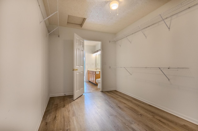 5480 Rothermund Dr, Canal Winchester, OH 43110 - walk in closet featuring wood finished floors and attic access