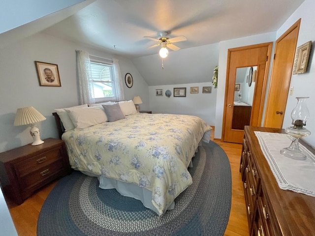 2666 Eugene Ave, Grove City, OH 43123 - bedroom featuring light wood-type flooring, vaulted ceiling, and ceiling fan