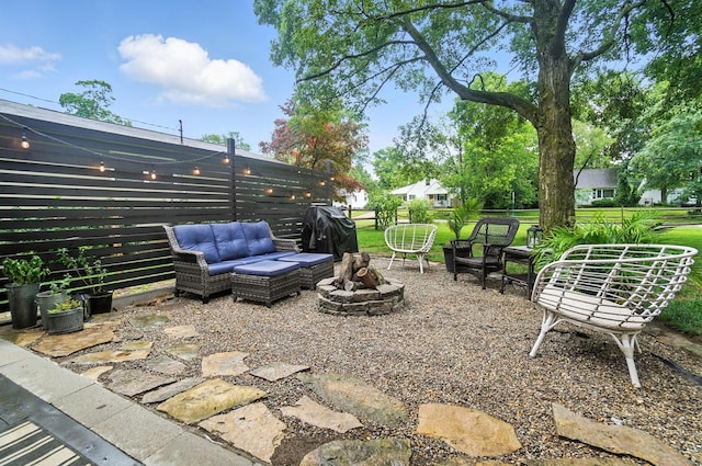 2620 Edgevale Rd, Columbus, OH 43221 - view of patio featuring an outdoor living space with a fire pit and area for grilling