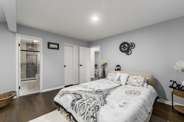1174 Belden Rd, Columbus, OH 43229 - bedroom with wood finished floors, ensuite bath, a closet, and recessed lighting