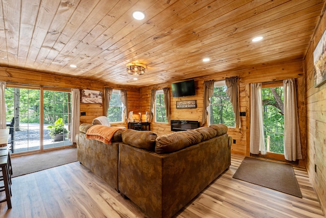 63775 State Route 56, Creola, OH 45622 - living room with wooden ceiling, light wood-style flooring, healthy amount of natural light, wood walls, and recessed lighting