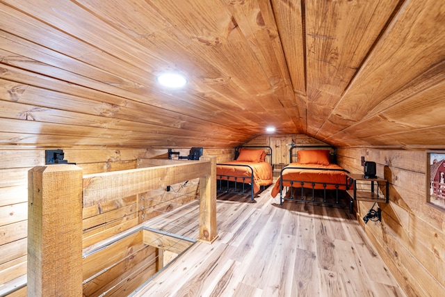 63775 State Route 56, Creola, OH 45622 - bedroom with wooden walls, wooden ceiling, wood finished floors, and vaulted ceiling