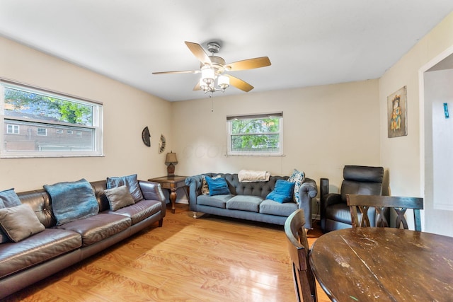 2909 Bryden Rd, Columbus, OH 43209 - living room featuring healthy amount of natural light, light wood finished floors, and a ceiling fan