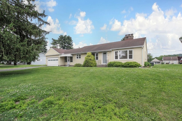 824 Colonial Dr, Heath, OH 43056 - ranch-style home with an attached garage, a chimney, and a front yard