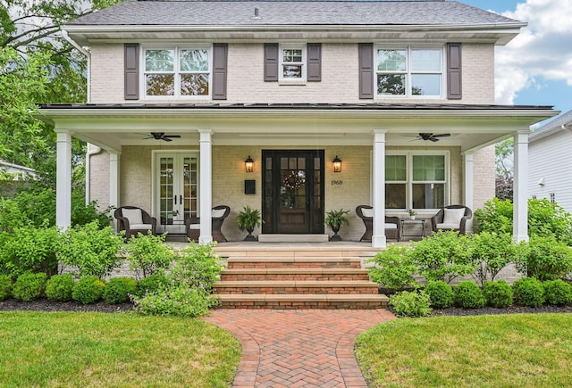 1968 Coventry Rd, Upper Arlington, OH 43212 - traditional style home with french doors, ceiling fan, and brick siding