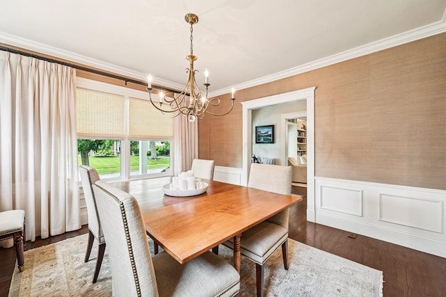 1968 Coventry Rd, Upper Arlington, OH 43212 - dining area featuring a chandelier, crown molding, wood finished floors, and a wainscoted wall