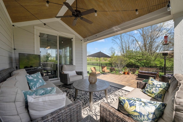 10640 Honeysuckle Way, Plain City, OH 43064 - view of patio featuring an outdoor hangout area and ceiling fan