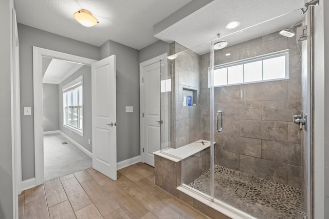 10640 Honeysuckle Way, Plain City, OH 43064 - bathroom with a stall shower, wood finished floors, and plenty of natural light