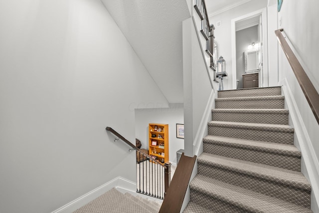 10640 Honeysuckle Way, Plain City, OH 43064 - stairs featuring carpet flooring and ornamental molding