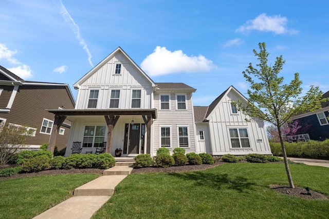 10640 Honeysuckle Way, Plain City, OH 43064 - modern inspired farmhouse featuring board and batten siding, covered porch, and a front lawn