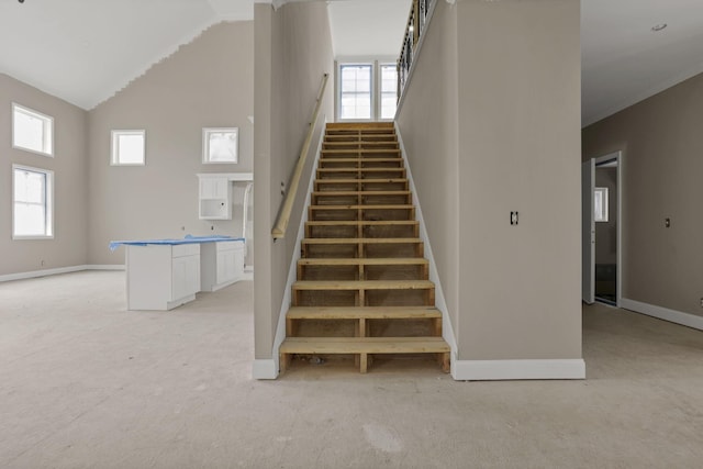3699 Kassidy Dr, Grove City, OH 43123 - stairway featuring high vaulted ceiling and healthy amount of natural light