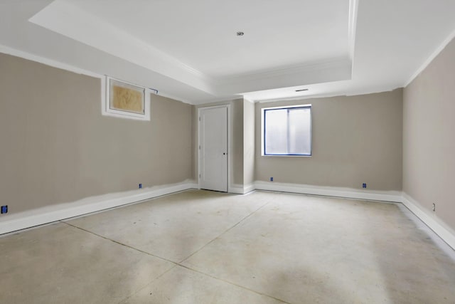 3699 Kassidy Dr, Grove City, OH 43123 - unfurnished bedroom with a raised ceiling, concrete floors, and ornamental molding