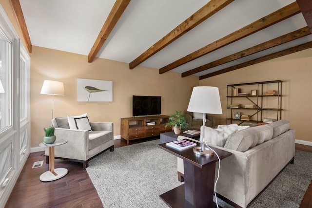 2474 Bristol Rd, Columbus, OH 43221 - living room with dark wood-style floors and beamed ceiling