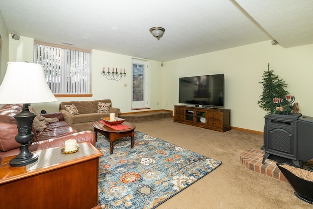 1163 Sitterley Rd NW, Canal Winchester, OH 43110 - carpeted living area featuring a wood stove and baseboards