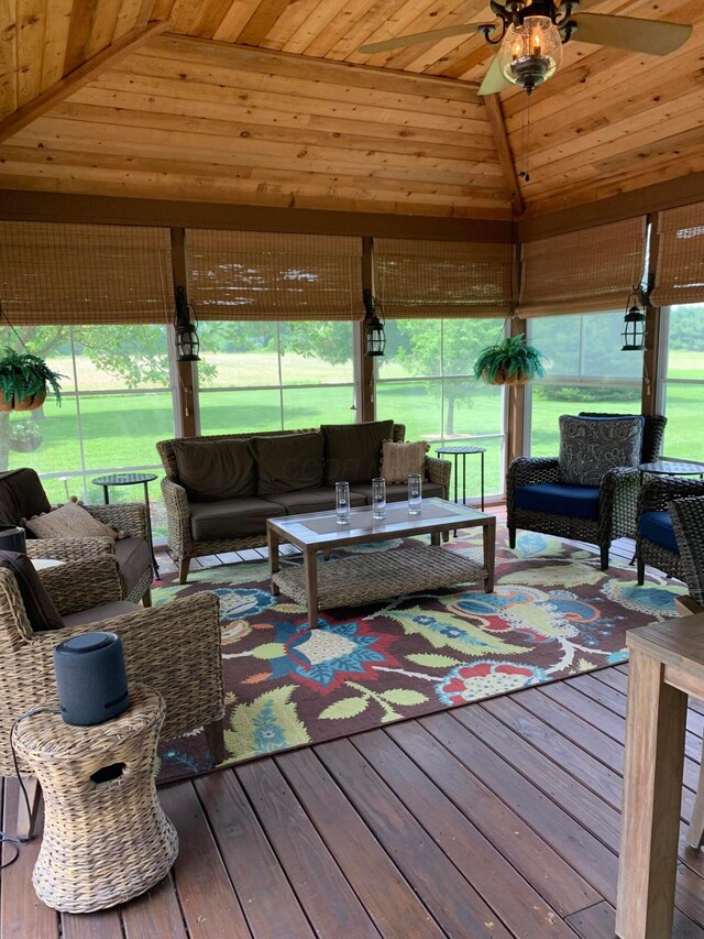 1163 Sitterley Rd NW, Canal Winchester, OH 43110 - sunroom with lofted ceiling, an outdoor living space, and ceiling fan