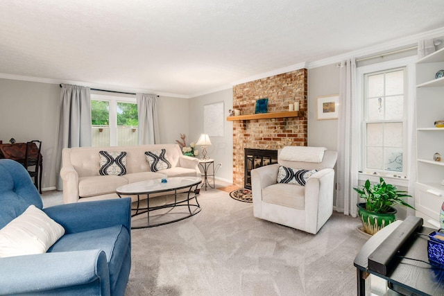 5092 Schuylkill St Unit 31-92, Columbus, OH 43220 - living room with crown molding, a fireplace, and light colored carpet