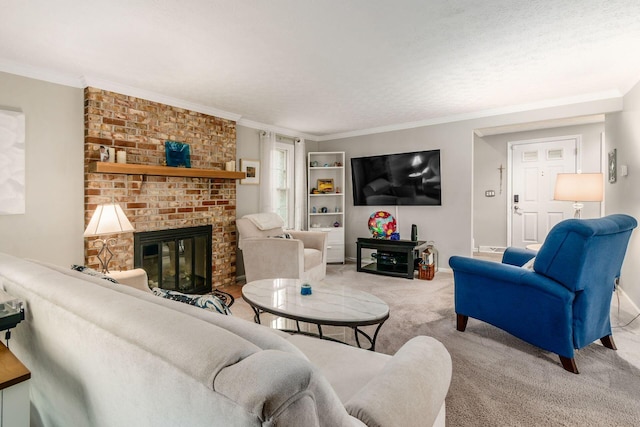 5092 Schuylkill St Unit 31-92, Columbus, OH 43220 - living room with carpet flooring, ornamental molding, and a fireplace