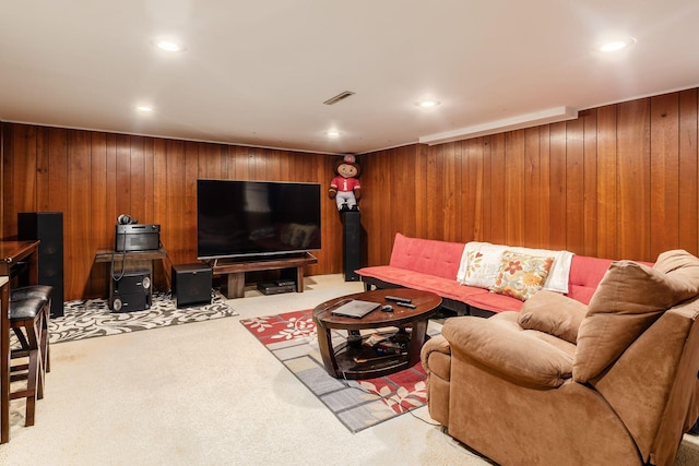 5092 Schuylkill St Unit 31-92, Columbus, OH 43220 - living area with light carpet, wood walls, and recessed lighting