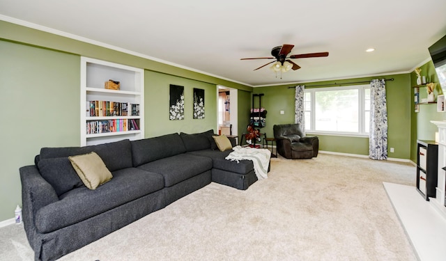 175 Pierson Blvd, Newark, OH 43055 - living area featuring ornamental molding, carpet flooring, and a ceiling fan