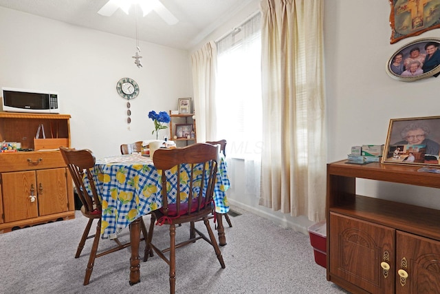 1138 Ohio Ave, Logan, OH 43138 - dining space with carpet and a ceiling fan