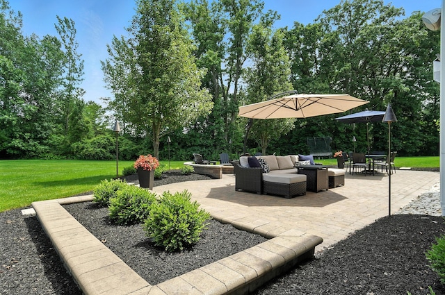 3860 Coldwater Loop, Powell, OH 43065 - view of patio / terrace with an outdoor living space and view of wooded area
