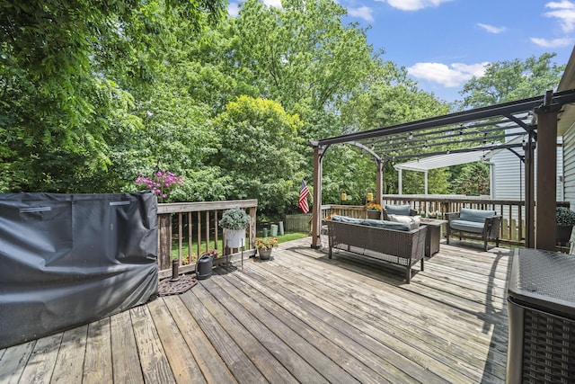 5528 Westerville Crossing Dr, Westerville, OH 43081 - wooden deck with an outdoor hangout area and a pergola