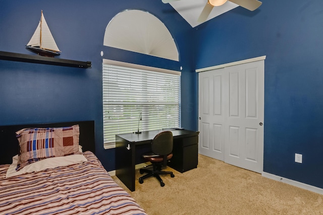 3242 Rossmore Cir, Powell, OH 43065 - carpeted bedroom with a closet, a desk, and ceiling fan