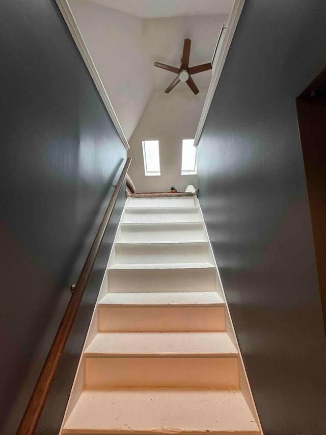 489 W 4th Ave, Columbus, OH 43201 - stairs featuring ceiling fan and vaulted ceiling
