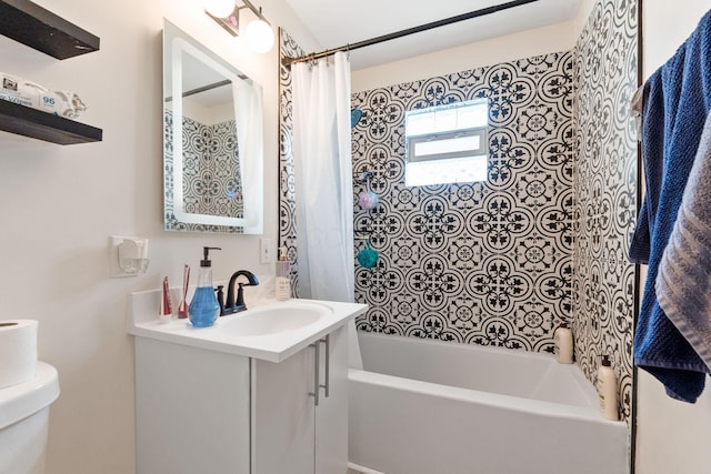 1894 Orlando Rd, Columbus, OH 43232 - bathroom featuring vanity and shower / bath combo with shower curtain