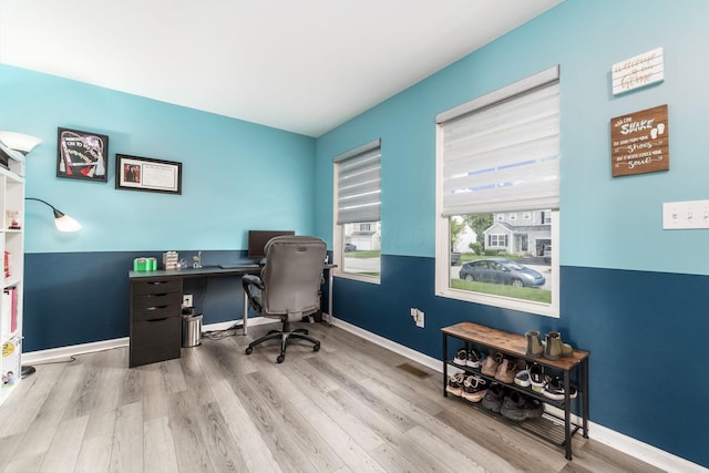 208 Dowler Dr, South Bloomfield, OH 43103 - office area featuring wood finished floors and baseboards