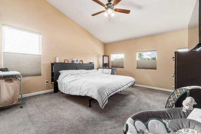 208 Dowler Dr, South Bloomfield, OH 43103 - carpeted bedroom featuring a ceiling fan and high vaulted ceiling