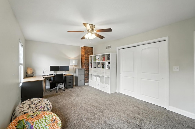 192 E Morrill Ave, Columbus, OH 43207 - carpeted home office featuring a ceiling fan and baseboards