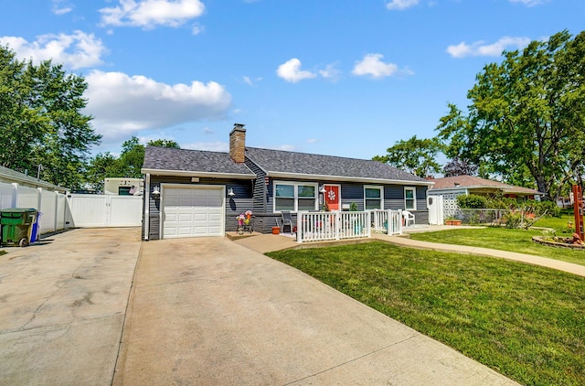 599 S Brinker Ave, Columbus, OH 43204 - ranch-style home featuring a gate, concrete driveway, an attached garage, a chimney, and a shingled roof