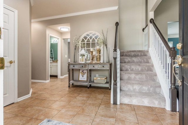 333 Quarter Way, Delaware, OH 43015 - stairway with ornamental molding and tile patterned floors