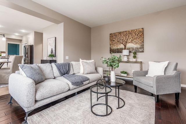 333 Quarter Way, Delaware, OH 43015 - living room featuring dark wood-style floors and recessed lighting