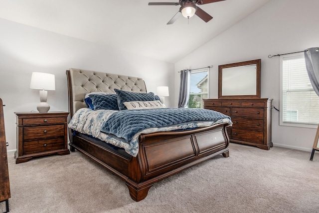 333 Quarter Way, Delaware, OH 43015 - bedroom with light carpet, a ceiling fan, and high vaulted ceiling