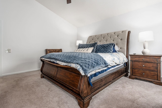 333 Quarter Way, Delaware, OH 43015 - bedroom with light colored carpet, lofted ceiling, and ceiling fan