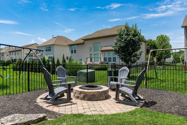 333 Quarter Way, Delaware, OH 43015 - view of patio featuring a fire pit and a residential view