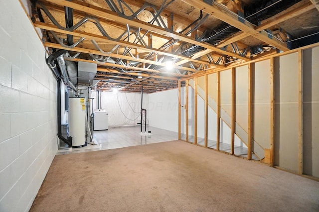 1812 Bennigan Dr Unit 88C, Hilliard, OH 43026 - unfinished basement with water heater, washer / clothes dryer, and concrete block wall