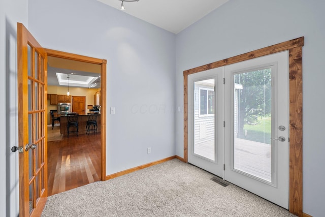 5373 Summit Rd SW, Pataskala, OH 43062 - doorway to outside featuring french doors and carpet